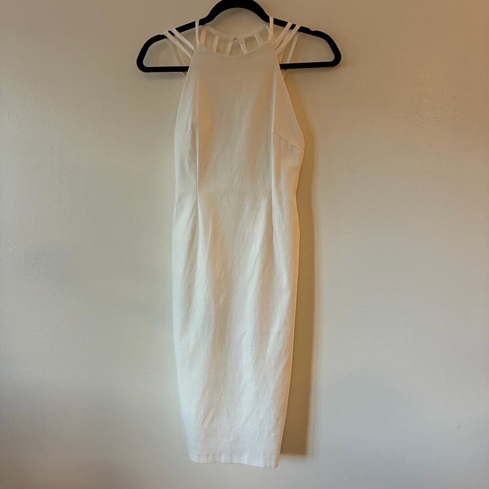 Vesper White Bodycon Midi Dress UK 8 US 2-4 Strappy Cage Back Cocktail Party